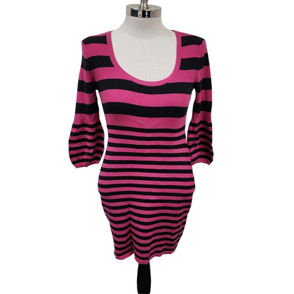 Piper & Blue Striped Long Sleeve Sweater Dress Pink & Black - Medium - Picture 1 of 6